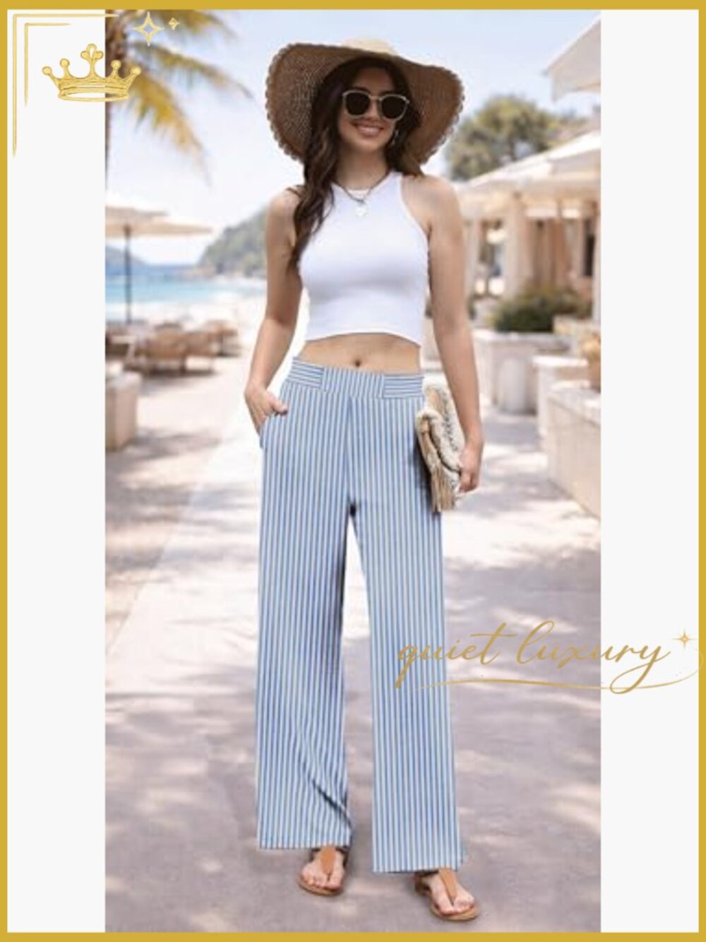 Wide Leg Palazzo Pants with Pockets High Waisted Flowy Trousers - Picture 3 of 7
